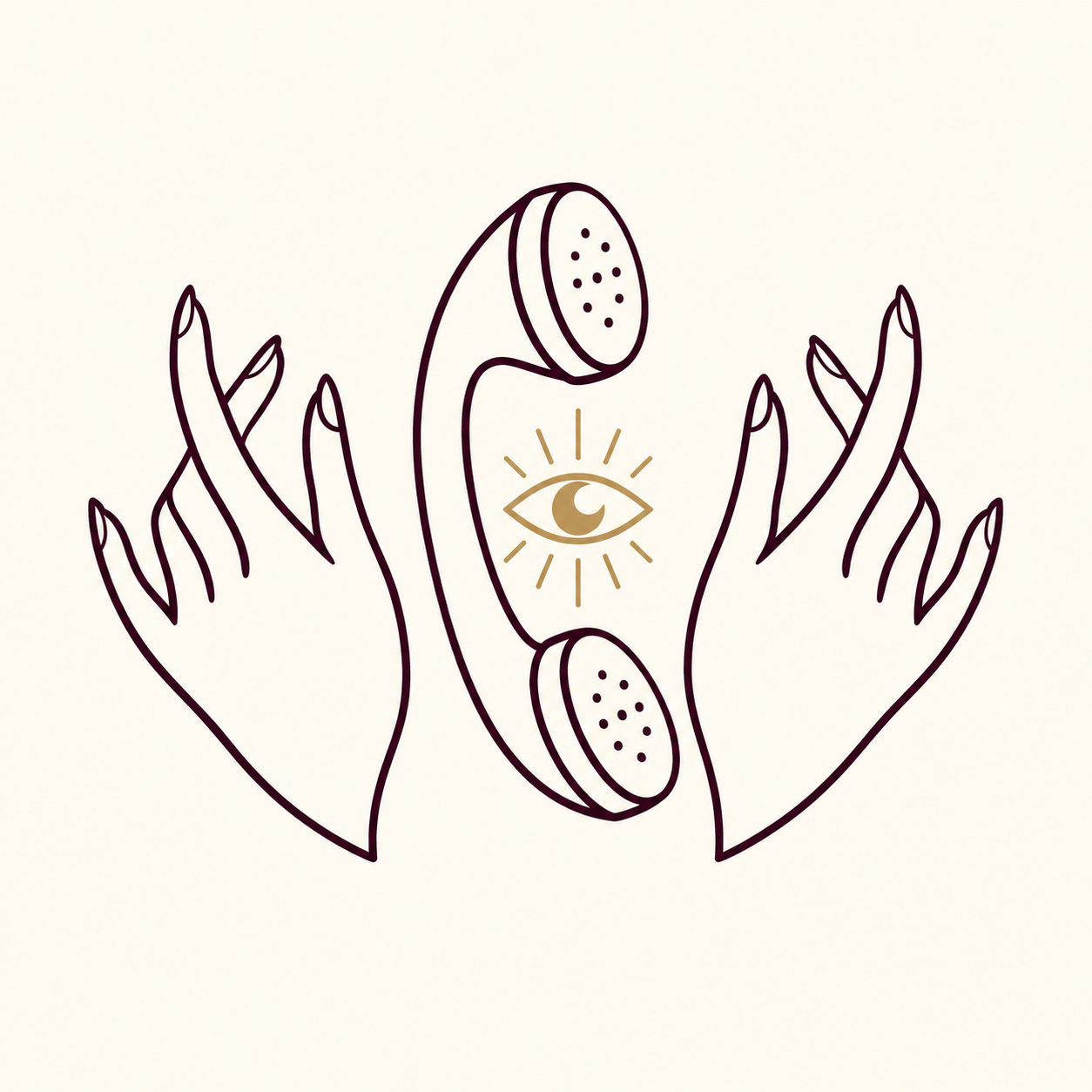 Logo: mani, cornetta telefonica e occhio